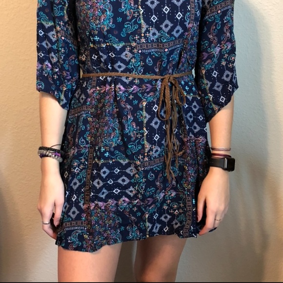 Blue boho style dress with belt - Picture 3 of 3